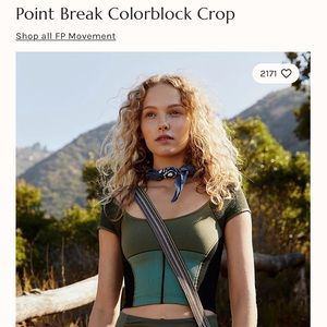 Free People Point Break Color Block Crop Work Out Top Size M/L Olive Combo